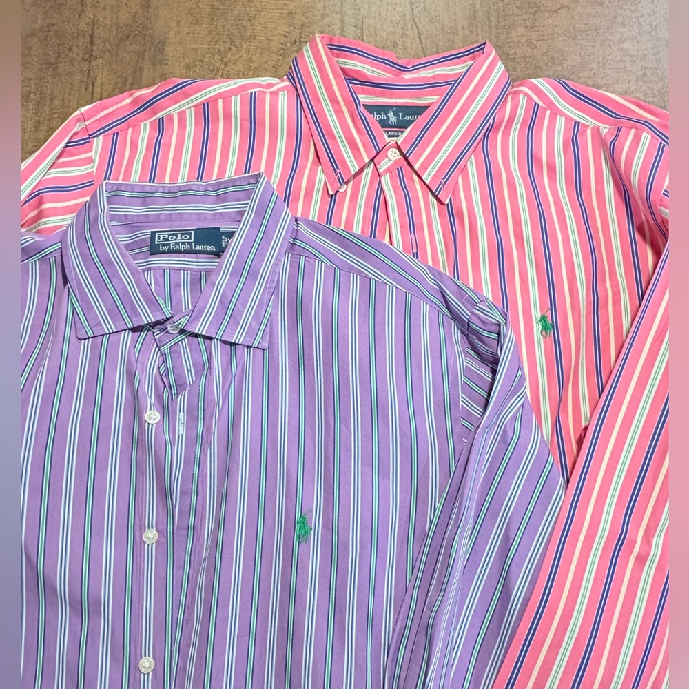 Set of 2 Ralph Lauren Men's Striped Shirts - Pink and Purple both XXL